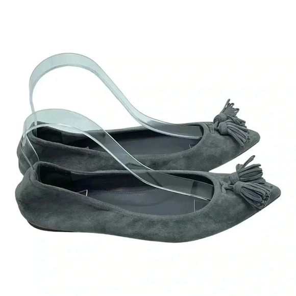 J. Crew Lottie tassel grey suede pointed toe ballet flats balletcore size 6.5 - Picture 2 of 7